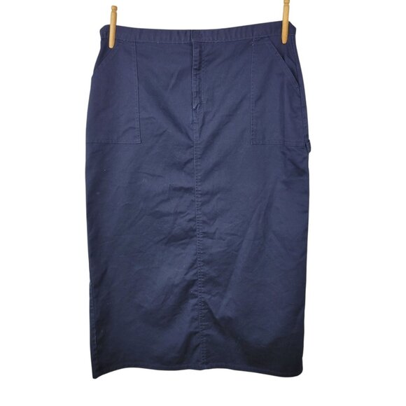 Dickies Chino Long Carpenter Skirt Size 21 16 XL Navy Blue Slit Modest Uniform - Picture 2 of 8